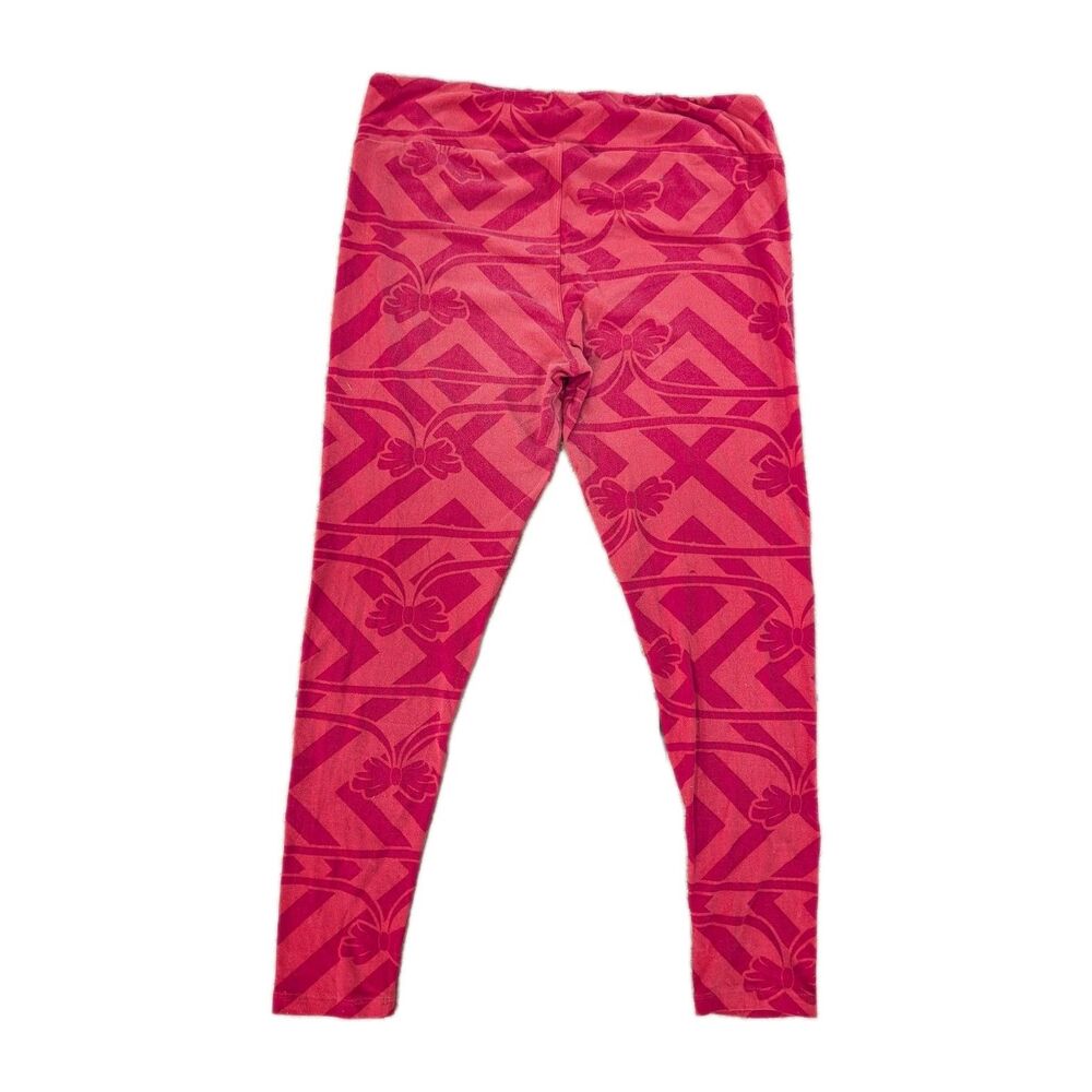 LuLaRoe Tall & Curvy TC Leggings Red Geometric Bow Pattern Soft Stretch Women’s